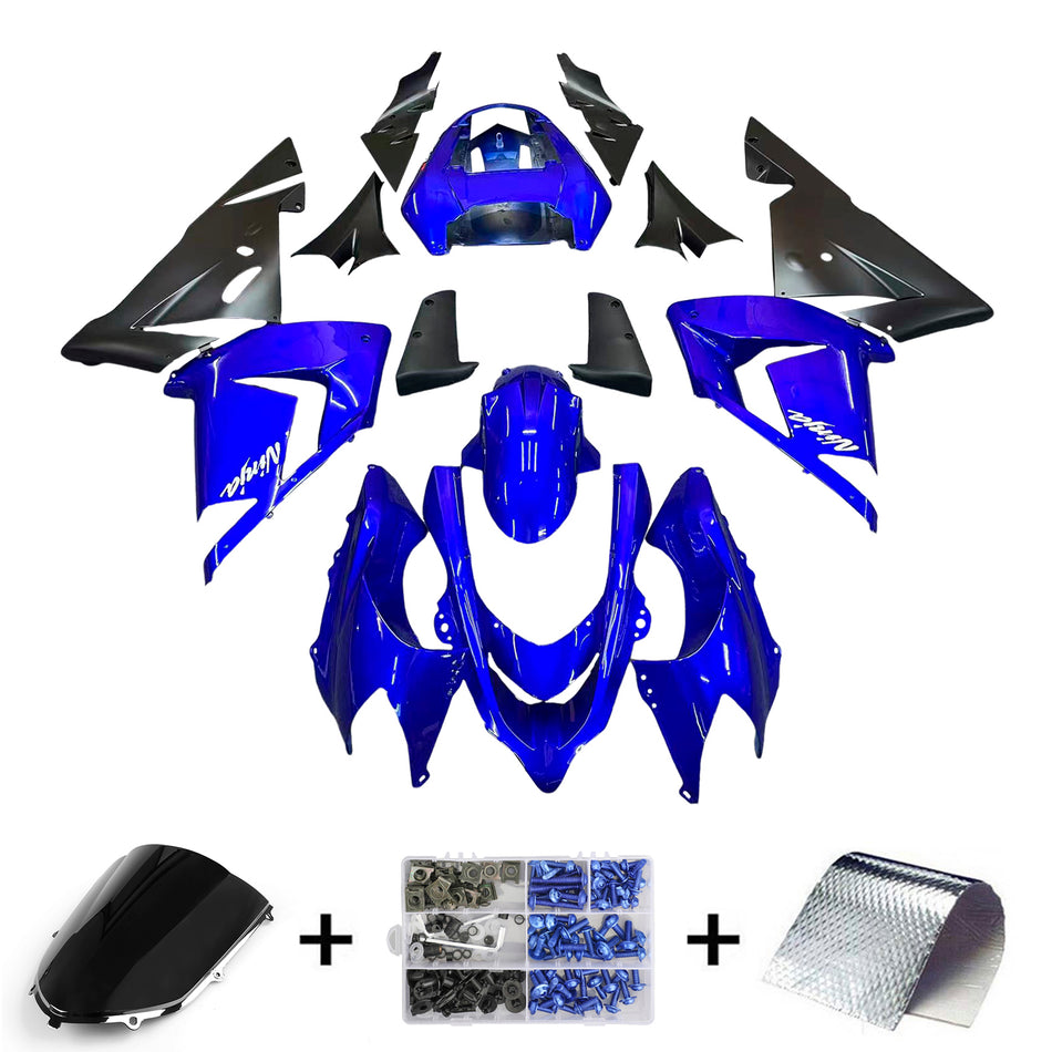 2004-2005 カワサキ ZX 10R ブルー ブラック レーシング フェアリング ジェネリック