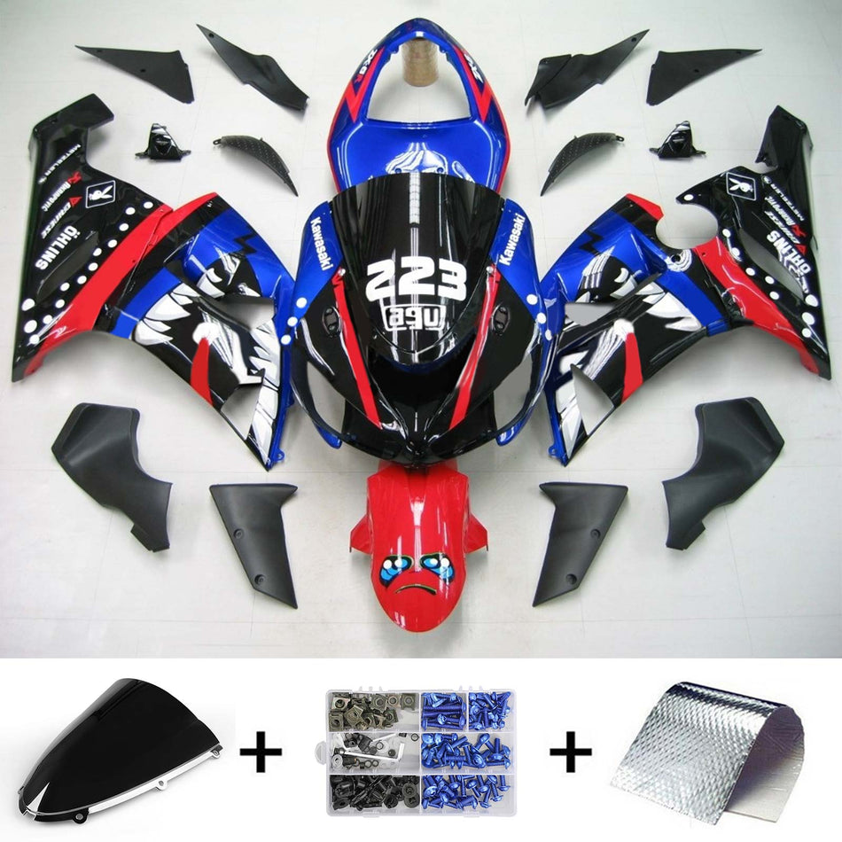 2005-2006 カワサキ ZX6R 636 Amotopart インジェクションフェアリングキット ボディワーク プラスチック ABS #115