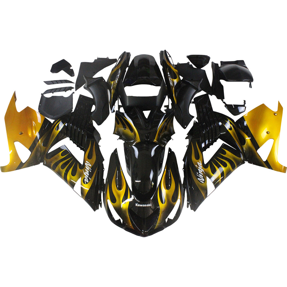 2006-2011 Ninja ZX14R ブラック&ゴールド フレイム ボディワーク フェアリング ABS 射出成形プラスチック セット 6# ジェネリック