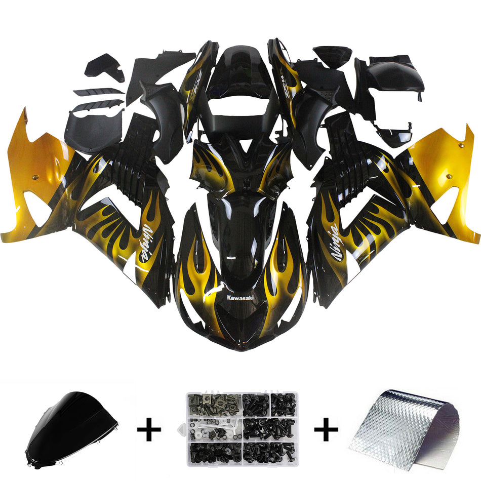 2006-2011 Ninja ZX14R ブラック&ゴールド フレイム ボディワーク フェアリング ABS 射出成形プラスチック セット 6# ジェネリック