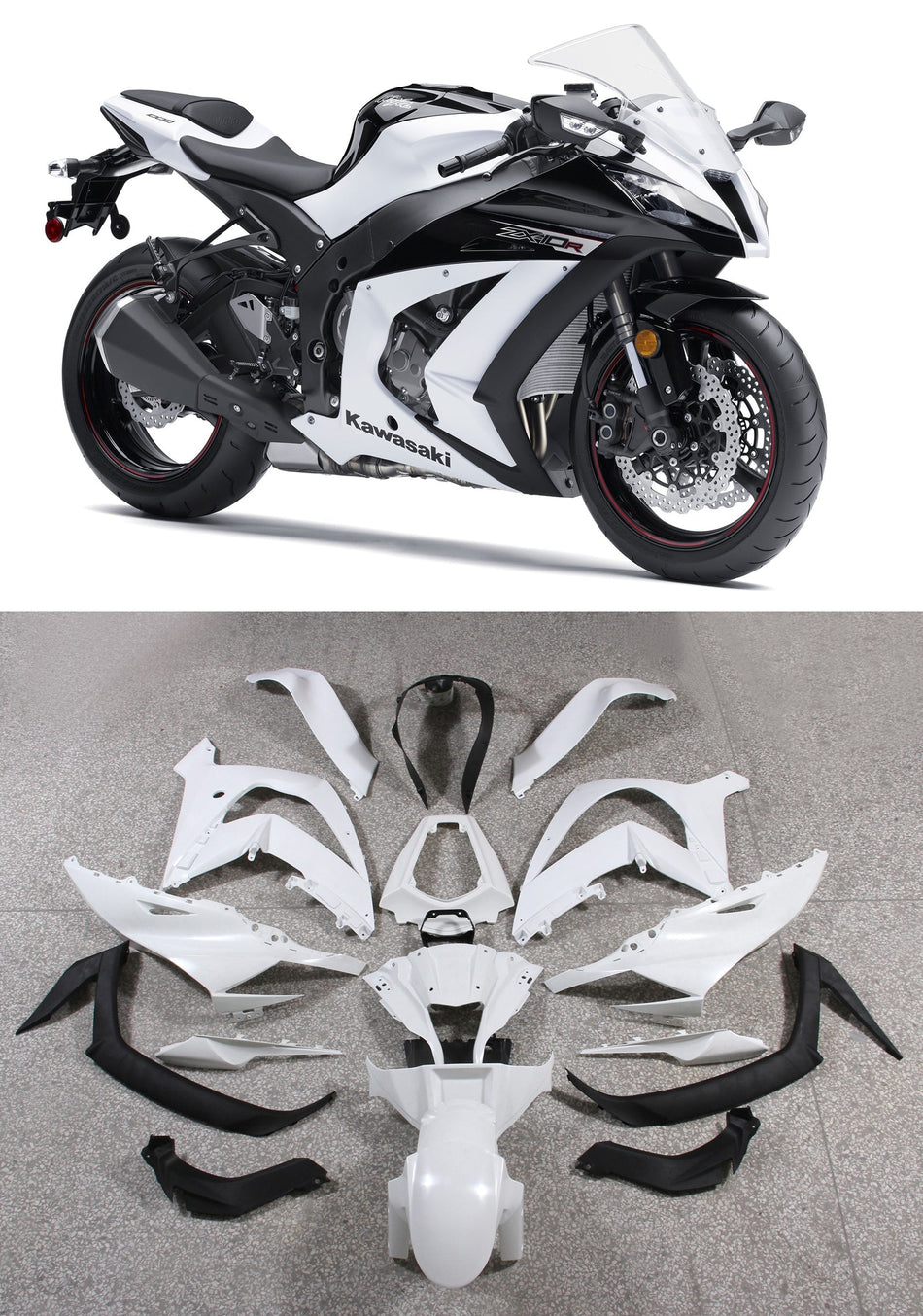 2011-2015 Ninja ZX10R ホワイト ボディワーク フェアリング ABS 射出成形プラスチック セット 6# ジェネリック