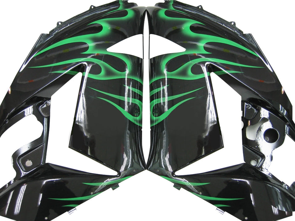 2006-2011 Ninja ZX14R ブラック&グリーン フレイム ボディワーク フェアリング ABS 射出成形プラスチック セット 10# ジェネリック