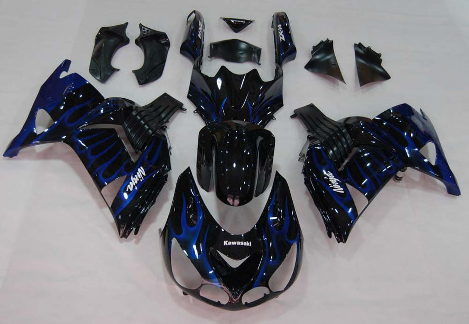 2006-2011 Ninja ZX14R ブラック&ブルー フレイム ボディワーク フェアリング ABS 射出成形プラスチック セット 5# ジェネリック
