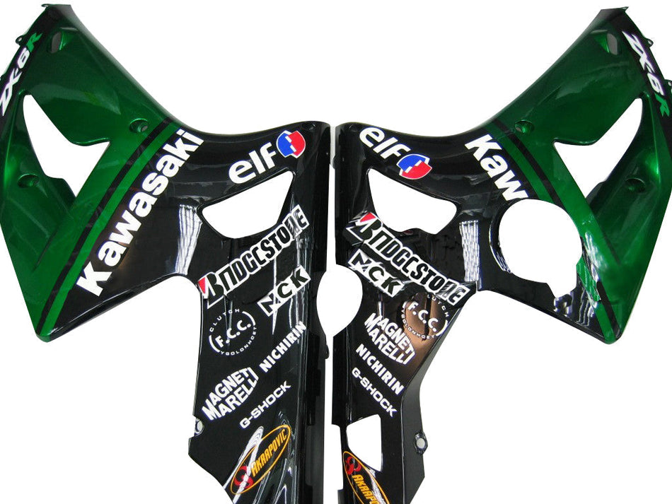 2003-2004 カワサキ ZX6R 636 フェアリング グリーン ブラック エルフ レーシング ジェネリック