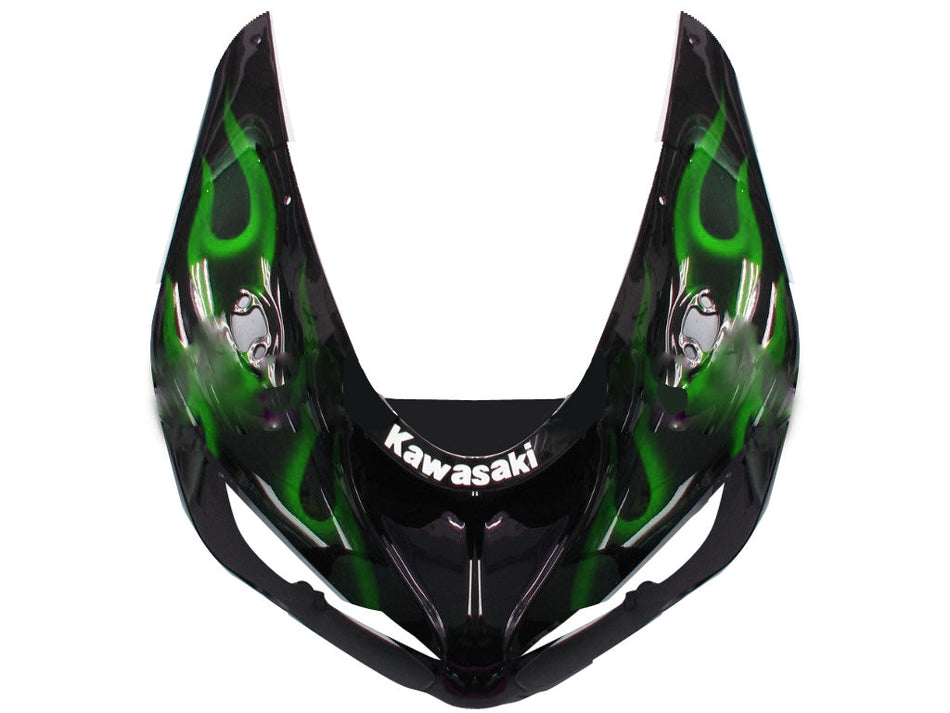 2005-2006 カワサキ ZX6R 636 フェアリング ブラック & グリーン フレイム Ninja Racing ジェネリック