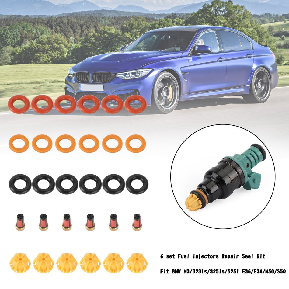 6セット 燃料インジェクター修理シールキット BMW M3/323is/325is/525i E36/E34/M50/S50 汎用