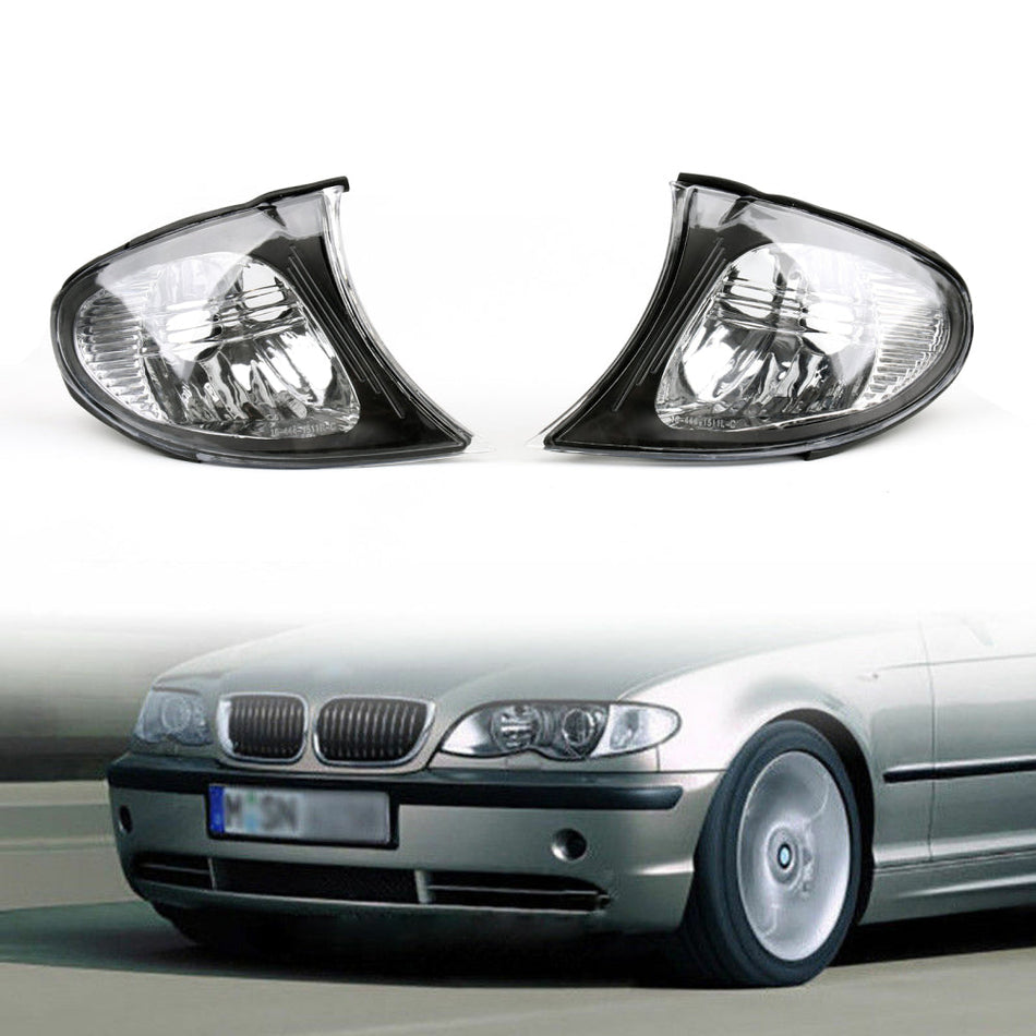Areyourshop コーナーライト - クリスタルクリア スモークトリム付き 02-05 BMW E46 3シリーズ 4ドア ユーロに適合