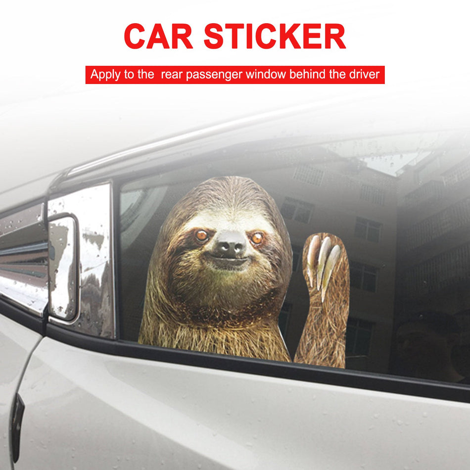 車の窓ステッカー 人サイズ 助手席側 右 手を振っているナマケモノ 面白い ユニバーサル ジェネリック