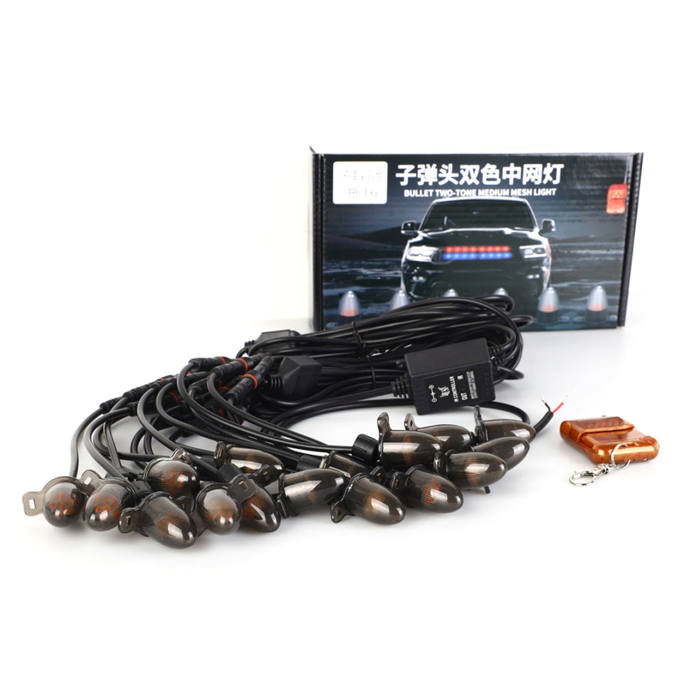 16個入りフロントグリル LED点滅照明 弾丸ヘッド外観 ユニバーサルカー用