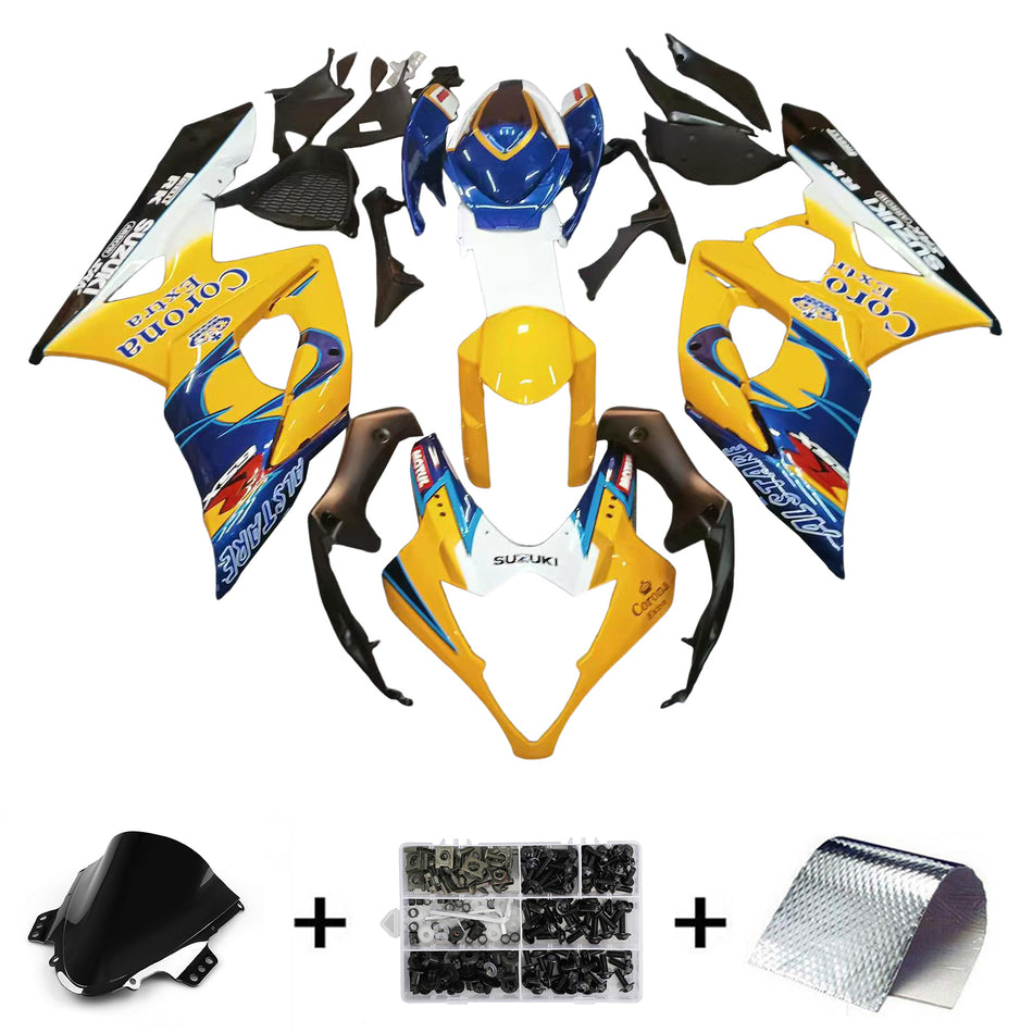 2005-2006 GSXR1000 ボディワークフェアリング イエロー ABS 射出成形プラスチックセット ジェネリック