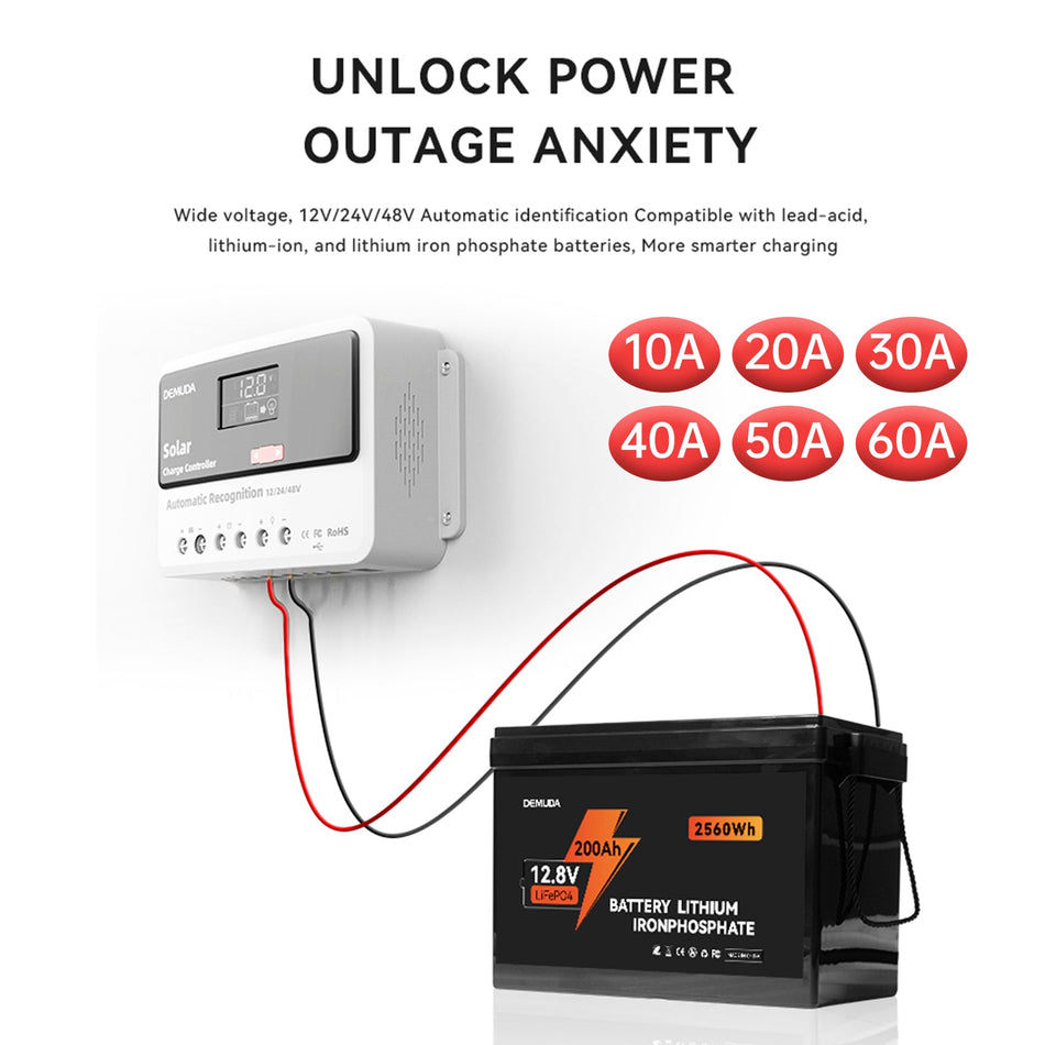 12V24V48V 10A-60A PWMソーラーコントローラー 自動ソーラーコントローラー リン酸鉄