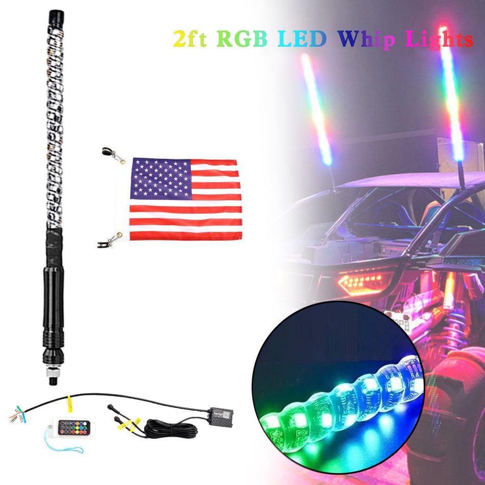 2フィート RGB LED アプリ ホイップライト アンテナ フラッグ リモコン付き Polaris UTV ATV 用