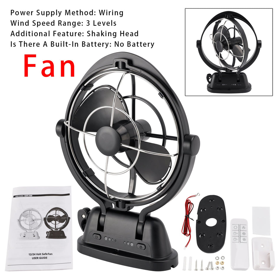 12V/24V自動検知式低消費電力ファン（ボート・RV用、ブラック）