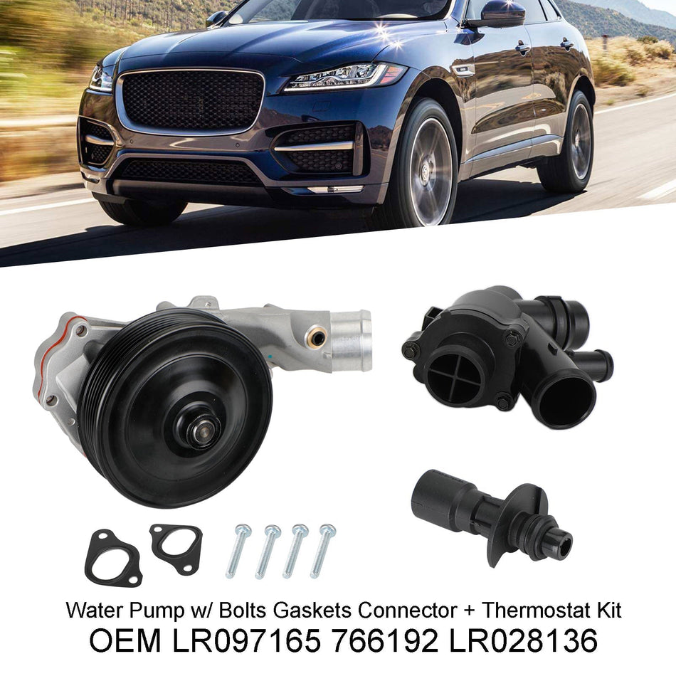 2017-2018 ジャガー F-Pace ウォーターポンプ ボルト ガスケット コネクタ + サーモスタット キット付き