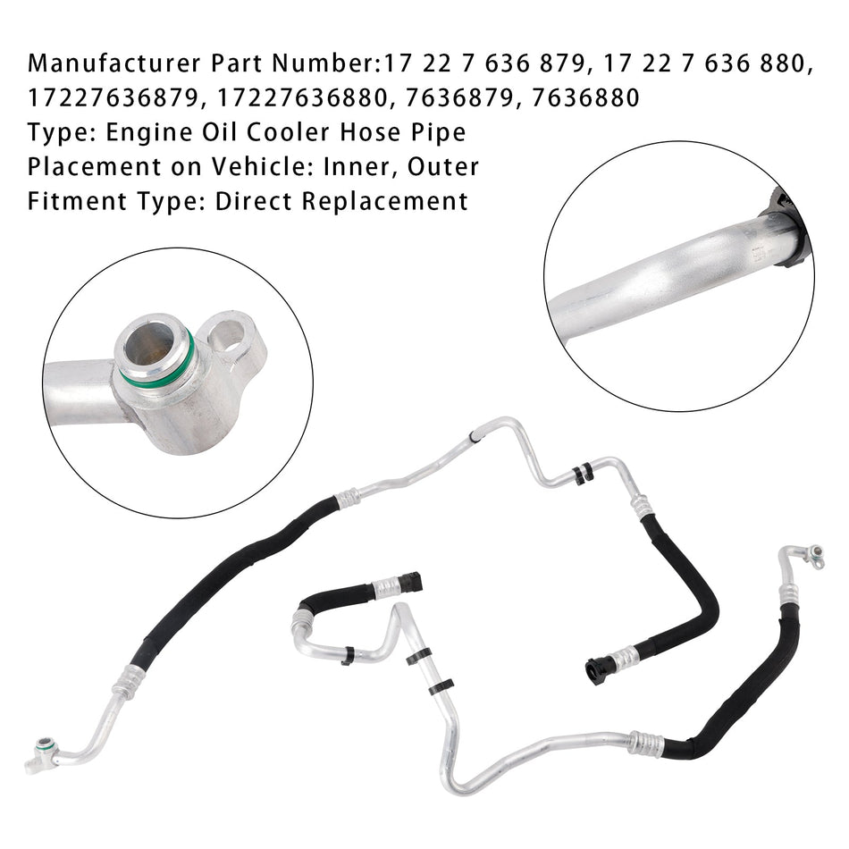 エンジンオイルクーラーホースパイプ入口と出口 2個 BMW F02 F05 F06 535i 640i 740i用