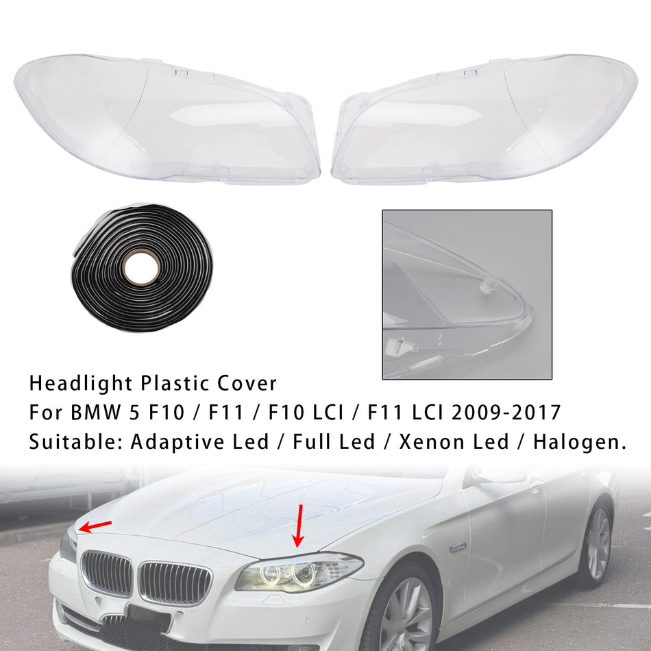 2009-2017 BMW 5シリーズ F10 F11 左右ヘッドライト用プラスチックカバー（シールキット付き）171425-02 63117271912