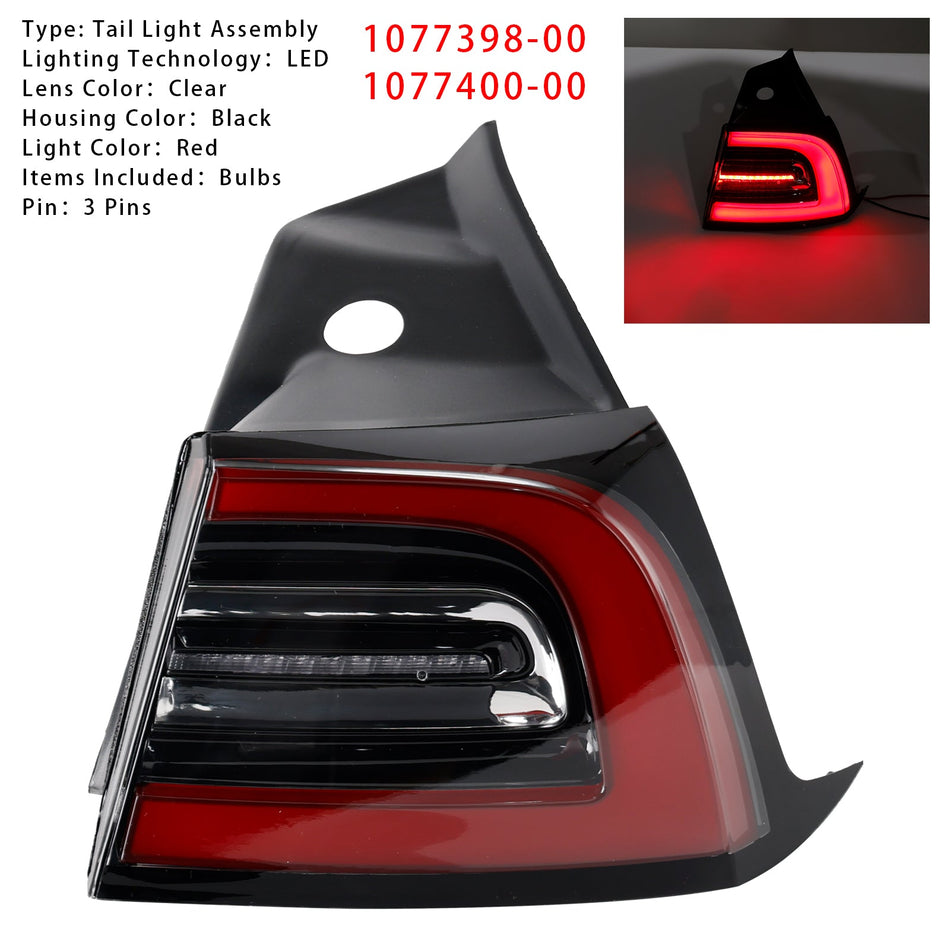 LEDテールランプ アウターリア右テールライト 3ピン テスラ モデル3 Y 2017-2023用
