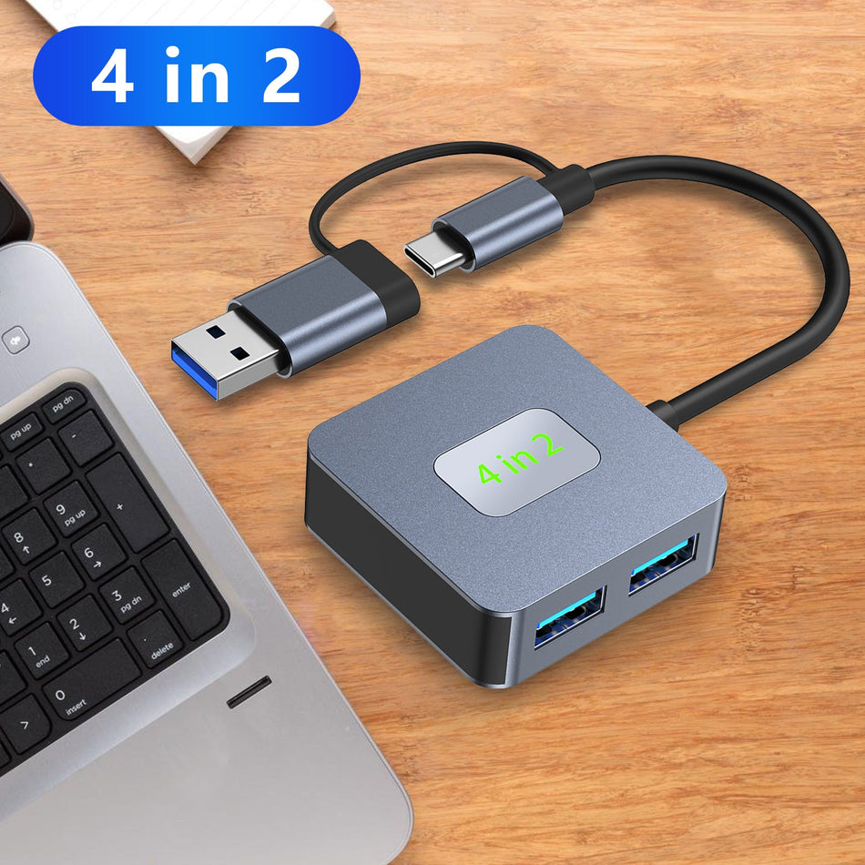 4 in 2 Type-C + USB - USB3.2*4 インターフェース ハブ アダプタ ドック MacBook iPad 15 用