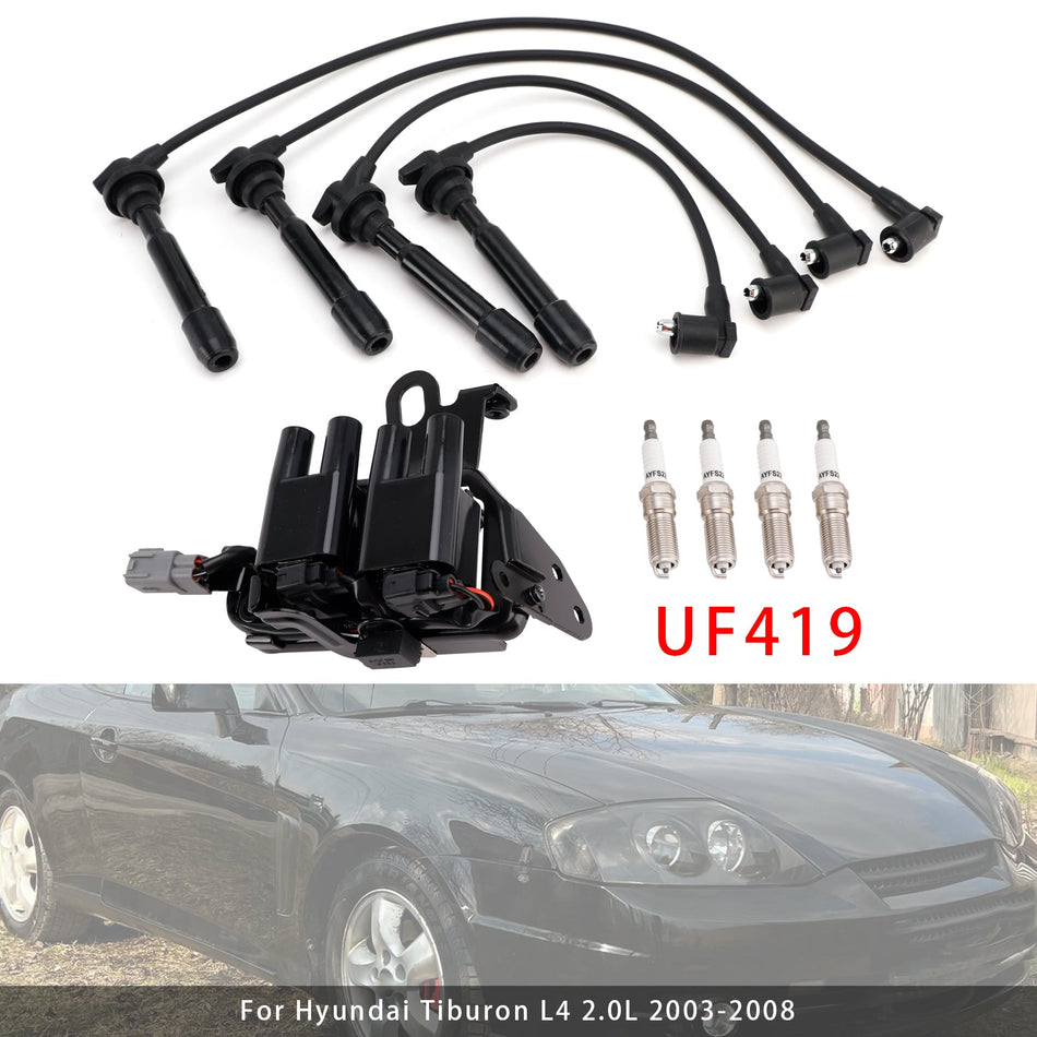 2003-2008年式 ヒュンダイ ティビュロン L4 2.0L用 イグニッションコイル1個+スパークプラグ4本+ワイヤーパック 178-8281