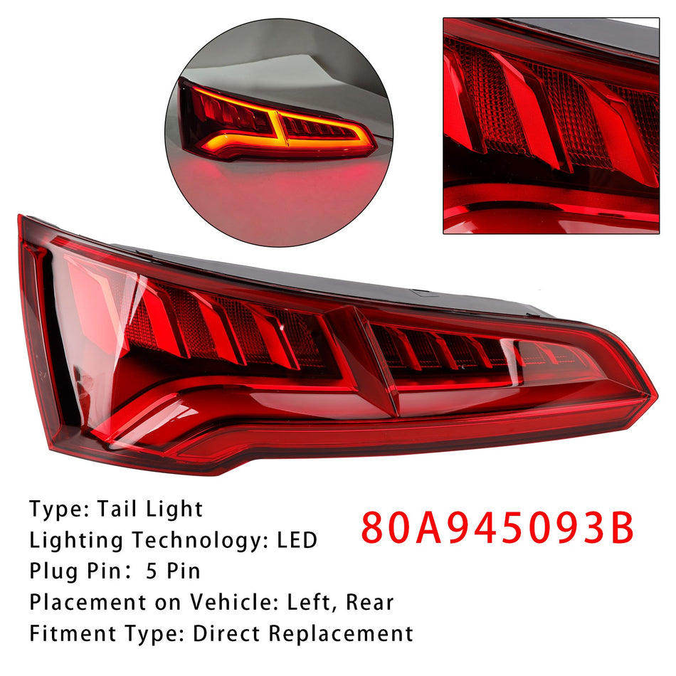 2017-2020 アウディ Q5 MK2 プレフェイスリフト 左リアテールライトランプ LED 5ピン 80A945093B
