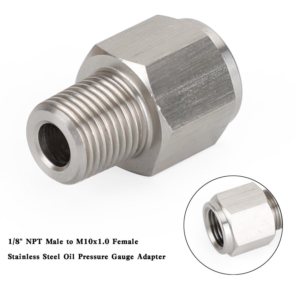 1/8" NPT オス - M10x1.0 メス ステンレススチール 油圧ゲージ アダプター 汎用