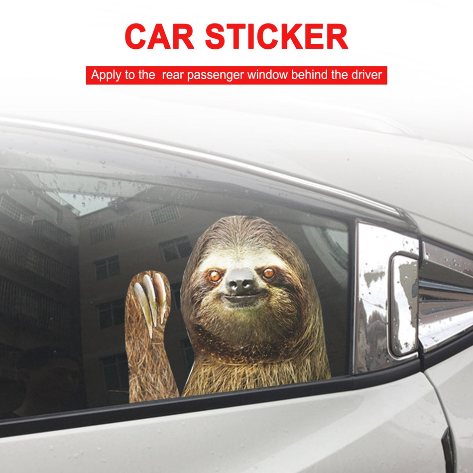 車の窓用ステッカー 人サイズ 助手席側 左 手を振っているナマケモノ 面白い ユニバーサル ジェネリック