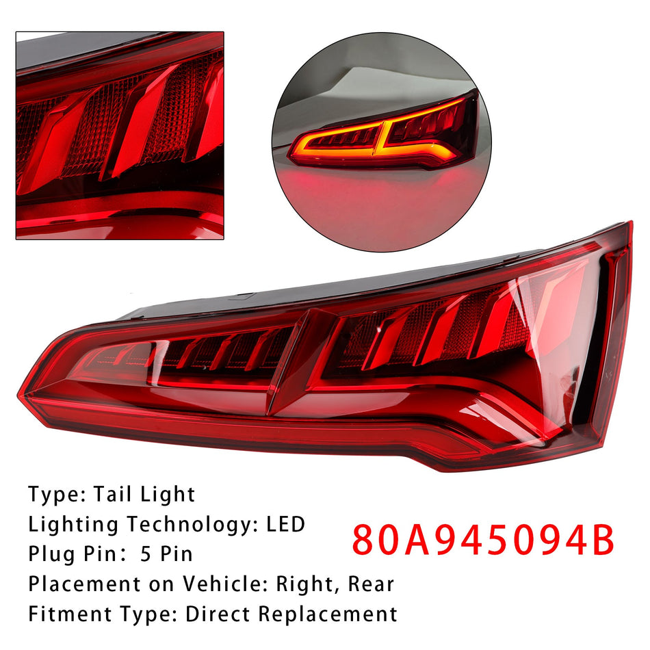 2017-2020 アウディ Q5 MK2 プレフェイスリフト 右リアテールライトランプ LED 5ピン 80A945094B