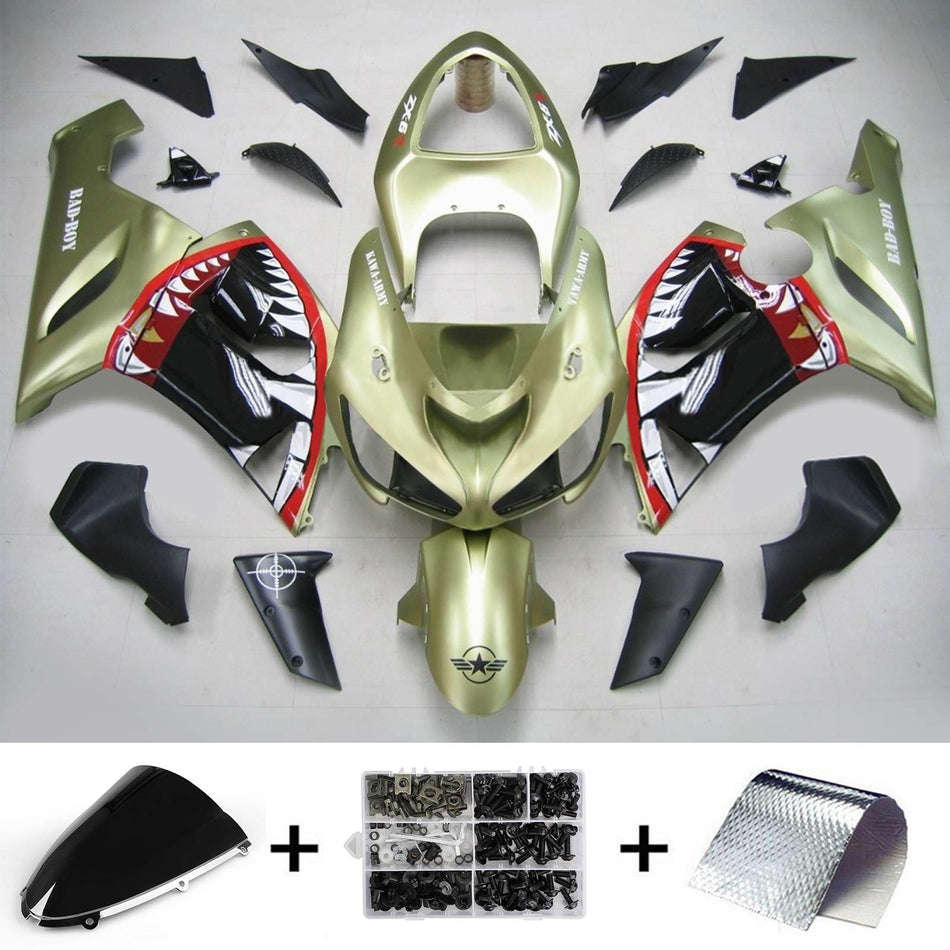 2005-2006 カワサキ ZX6R 636 Amotopart インジェクションフェアリングキット ボディワーク プラスチック ABS #119