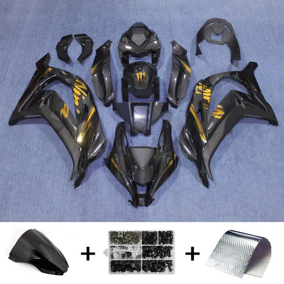 2016-2020 ZX10R KAWASAKI カーボンファイバー&ゴールド フェアリングキット