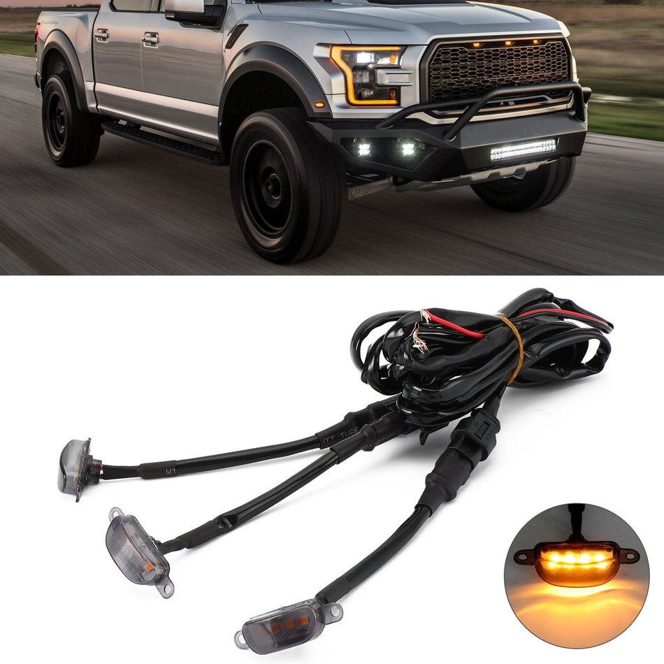 3個 スモークレンズ アンバー LED ランプ ラプター フロントグリル ランニングライト フォード F-150 汎用