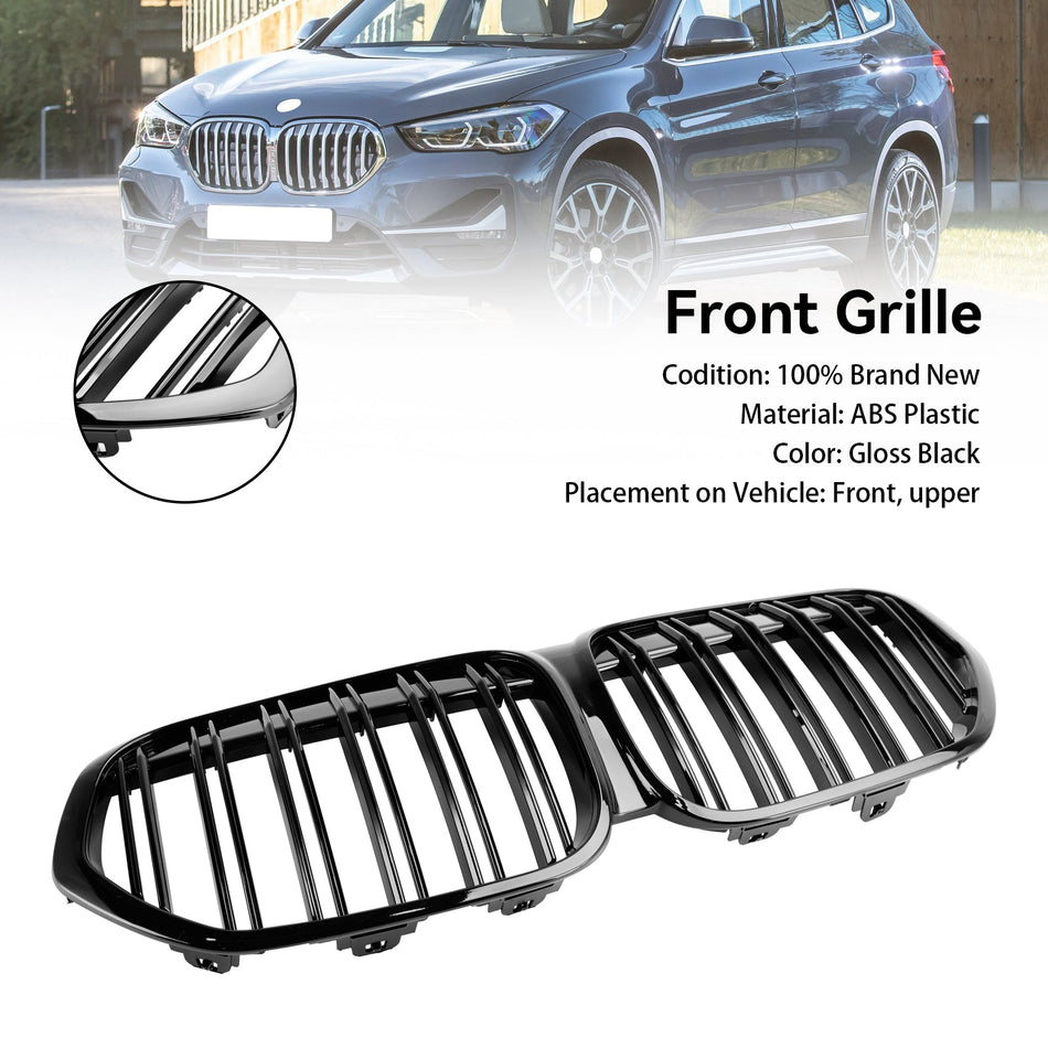 2019-2021 BMW X1 F48 F49 デュアルスラットグロスブラックフロントキドニーグリルグリル