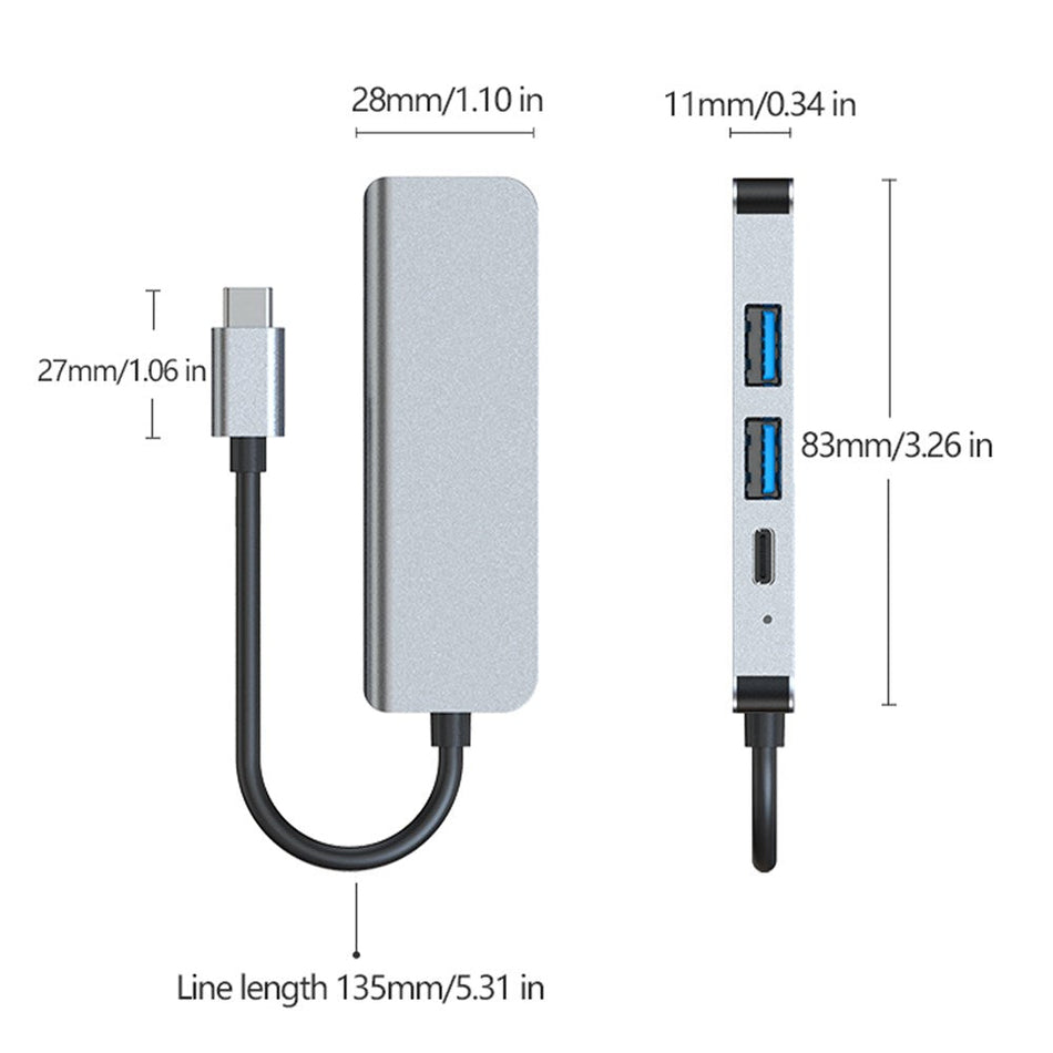 4in1 USB-C タイプ C HD 出力 4K HD USB3.0 ハブ アダプター MacBook Pro iPad Pro 用