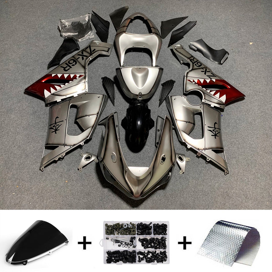 インジェクションフェアリングキット ボディワーク プラスチック ABS カワサキ ZX6R 636 2005-2006 に適合