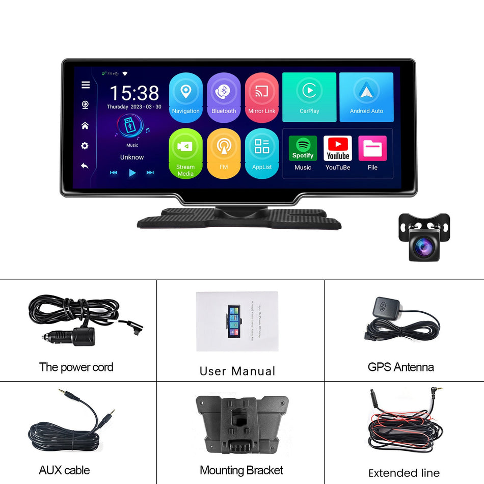 10.26インチ ポータブル Bluetooth カーナビゲーション ワイヤレス Carplay HD 大型タッチスクリーン