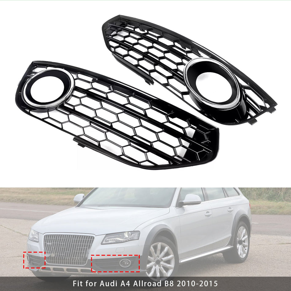 2010-2015 アウディ A4 オールロード B8 フロントバンパー ハニカムフォググリルカバー クローム