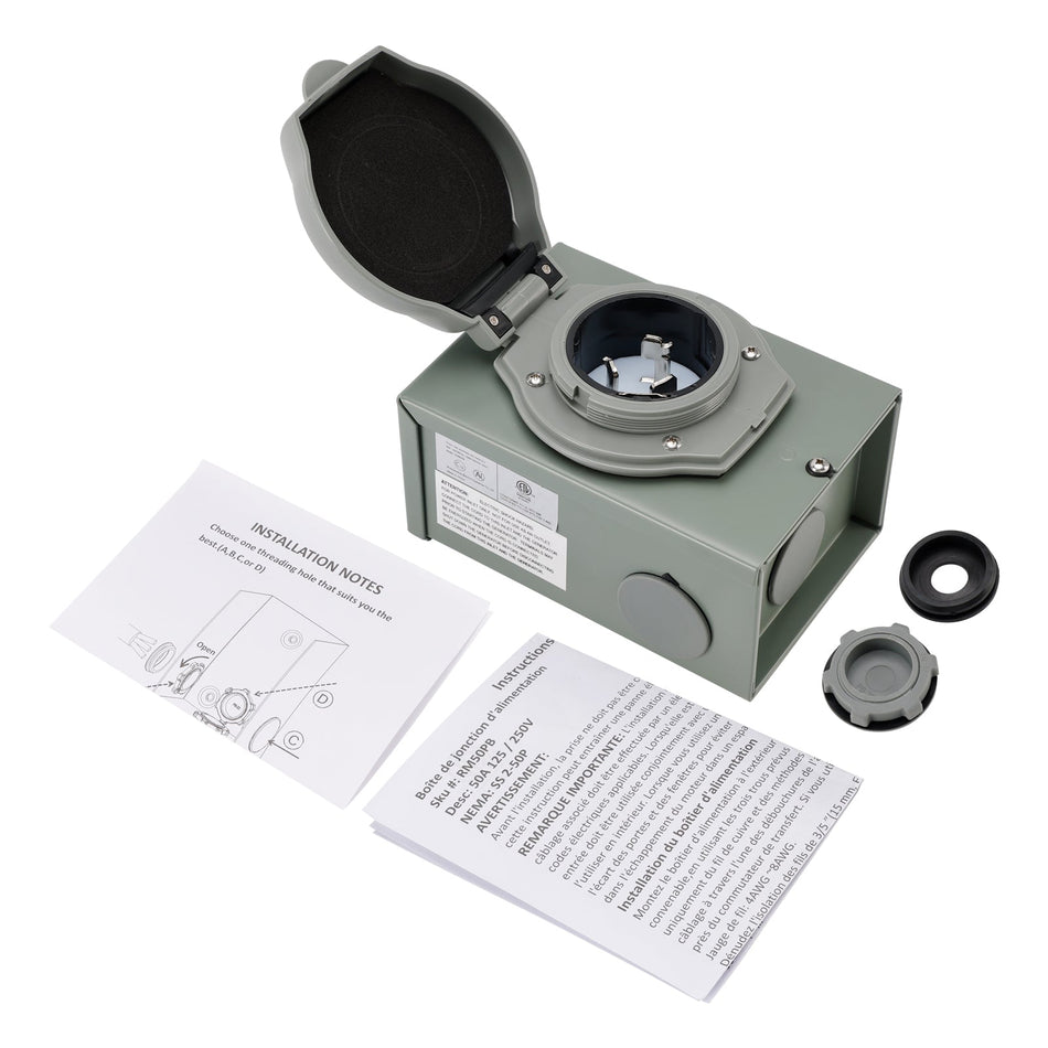 50アンペアRV発電機用インレットボックス NEMA SS2-50P 電源インレットボックス 125/250V