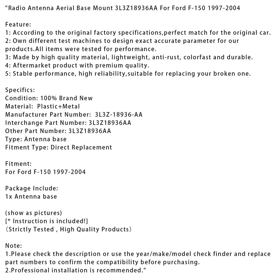 1997-2004 フォード F-150 ラジオアンテナ ベースマウント 3L3Z18936AA