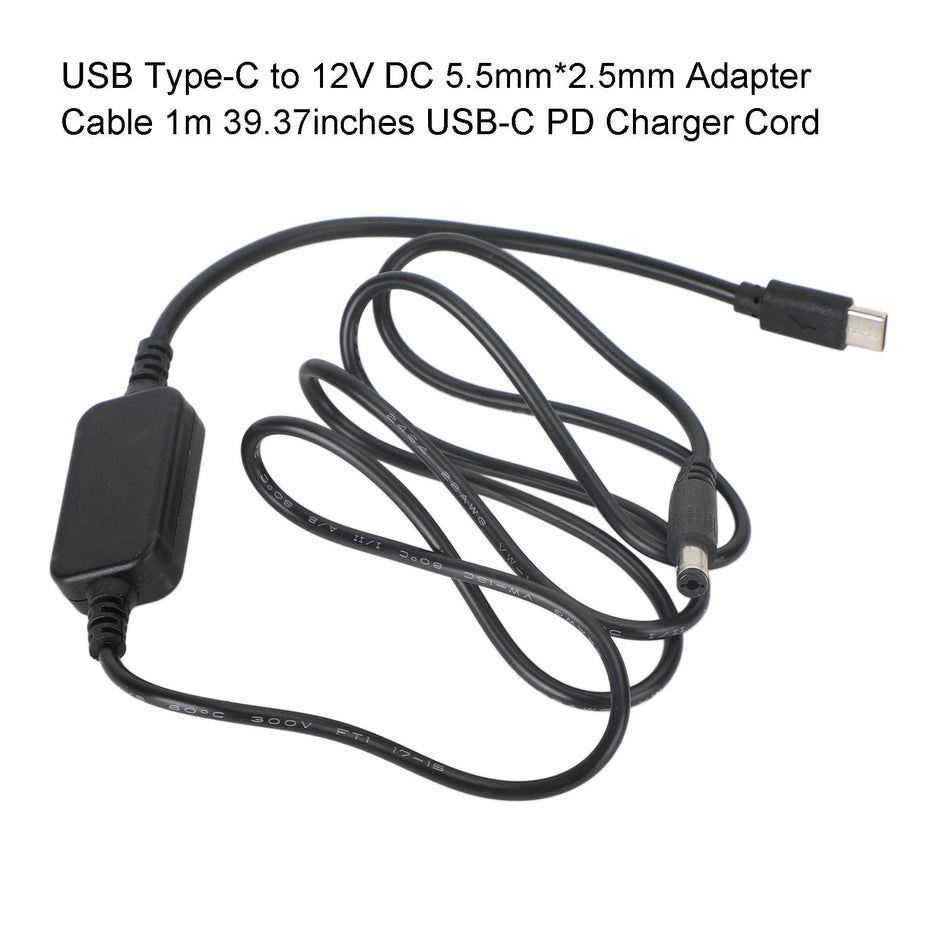 USB タイプ C から 12V DC 5.5mm*2.5mm アダプタ ケーブル 1m 39.37インチ PD 充電コード