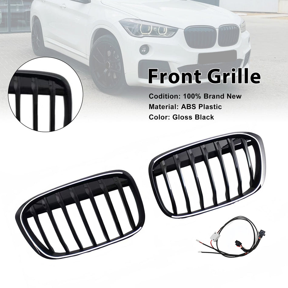 2016-2019 BMW X1 F48 F49 用 グロスブラック フロントキドニーグリル 2個セット