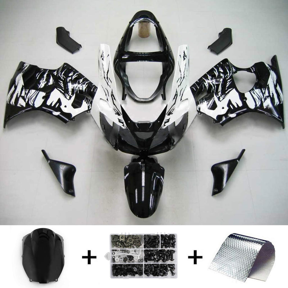 2000-2002 カワサキ Zx6R フェアリング ブラック ホワイト キット