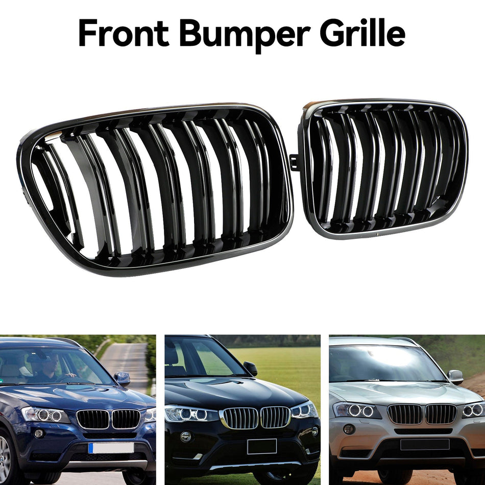 BMW X3 F25 2011-2014 デュアルライン グロスブラック フロントバンパー キドニーグリル グリル