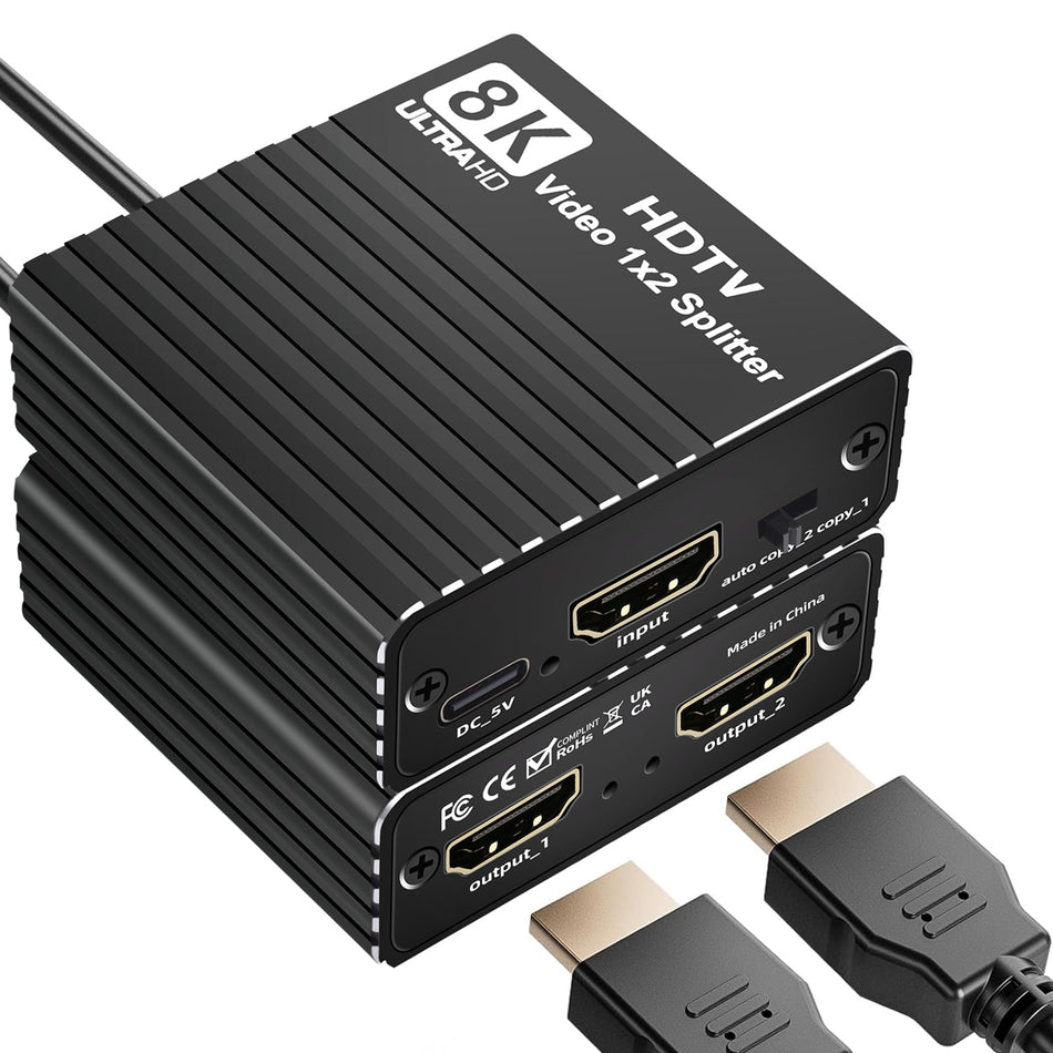 8K HDMI 1対2 スプリッター HD2.1 8K60hz/4K120hz/1080P240hz EDID付き スプリッター 1x2