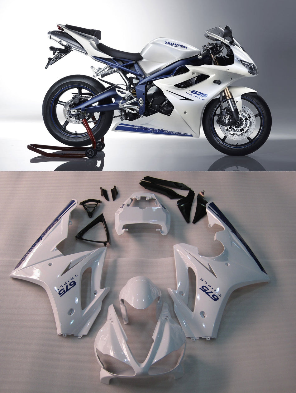 2009-2012 トライアンフ デイトナ 675 ホワイト ブルー ボディワーク フェアリング ABS 射出成形 ジェネリック