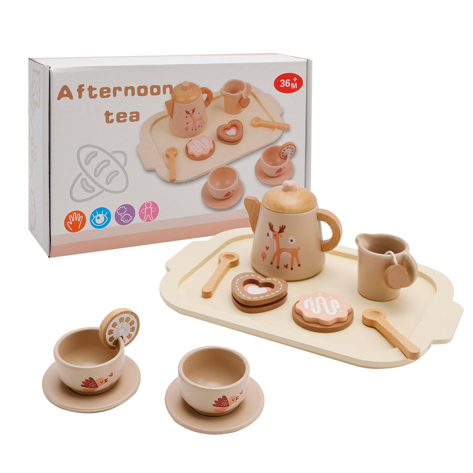 13ピース 西洋キッチン木製ティーセット プレイキッチン食器/子供用ティーセット