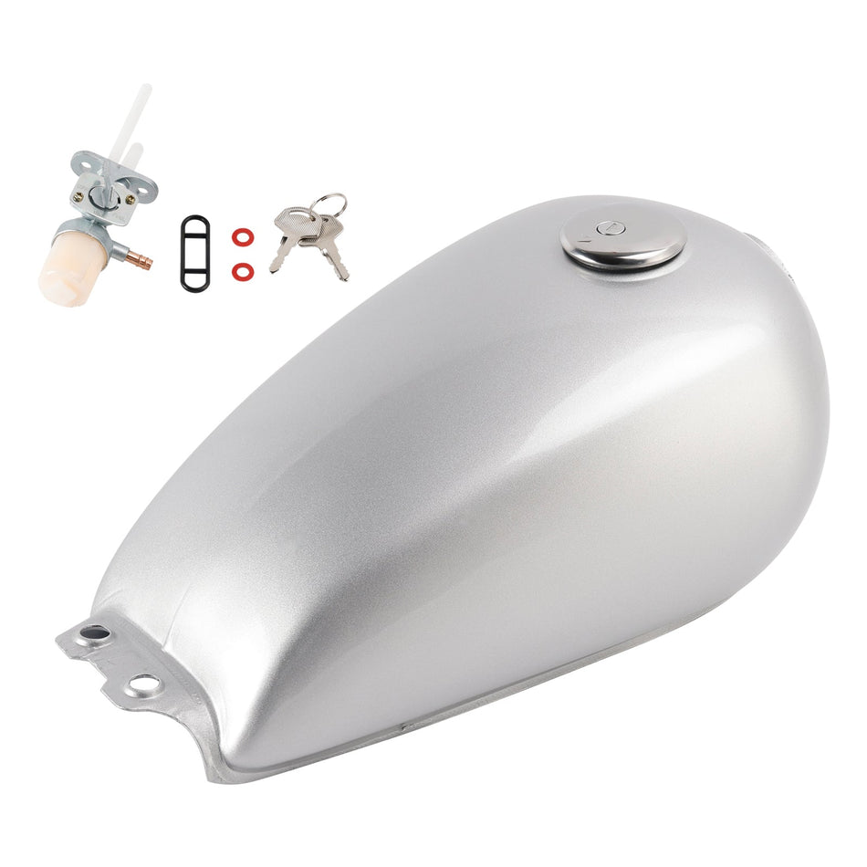 カフェレーサー燃料ガスタンク 9L / 2.4ガロン スズキ GN125 GN 125 250用 - シルバー