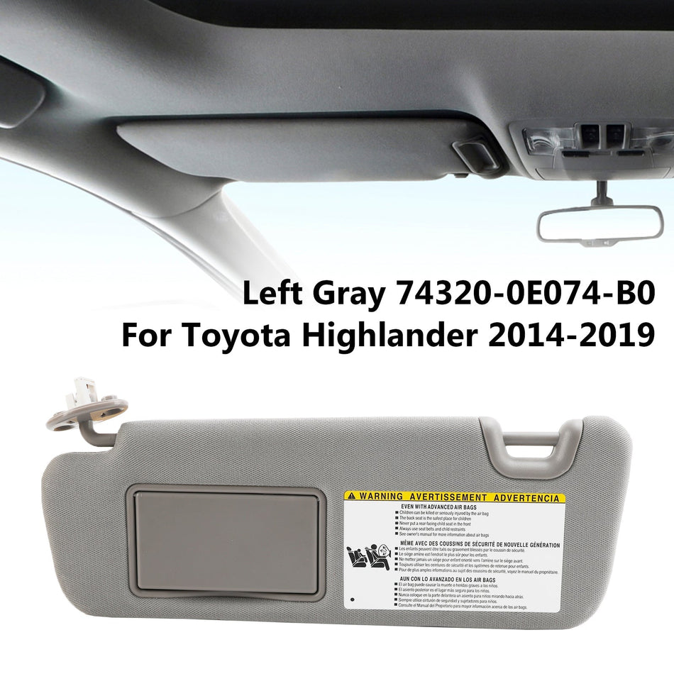 トヨタ ハイランダー 2014-2019 左サンバイザー バニティ付き ライトグレー 74320-0E074-B0