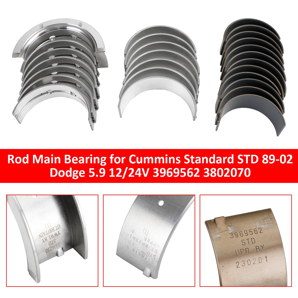 1989-2002 カミンズ スタンダード STD ダッジ 5.9 12/24V ロッドメインベアリング 3969562 3802070