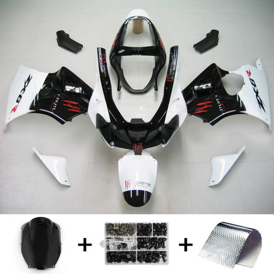2000-2002 カワサキ Zx6R フェアリング ホワイト ブラック キット