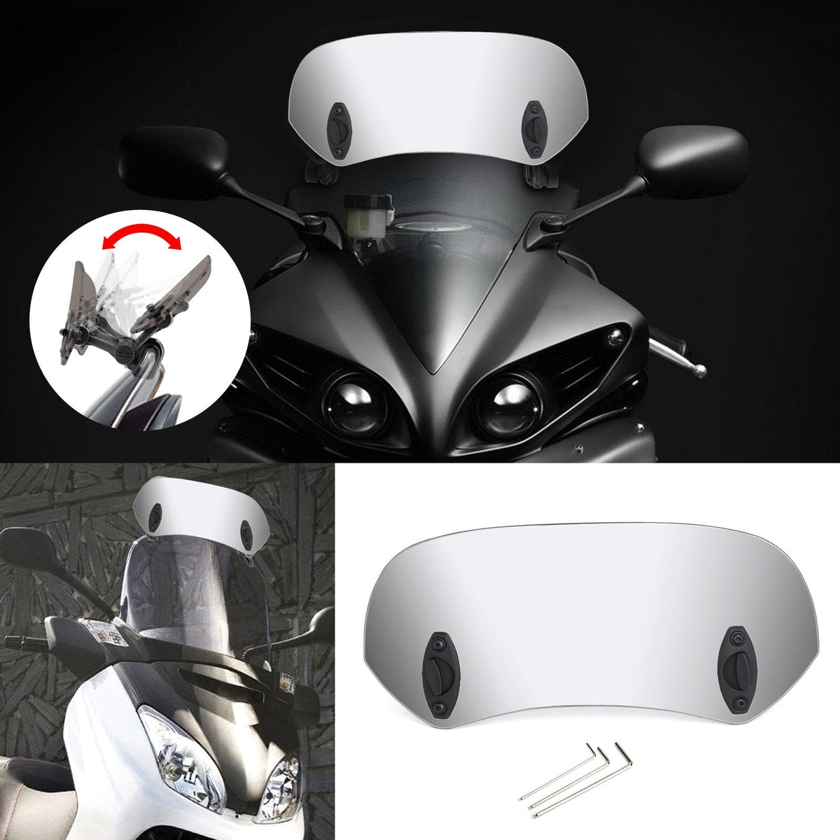 Motorcycle Adjustable Clip On Windshield Extension Spoiler Wind Deflector