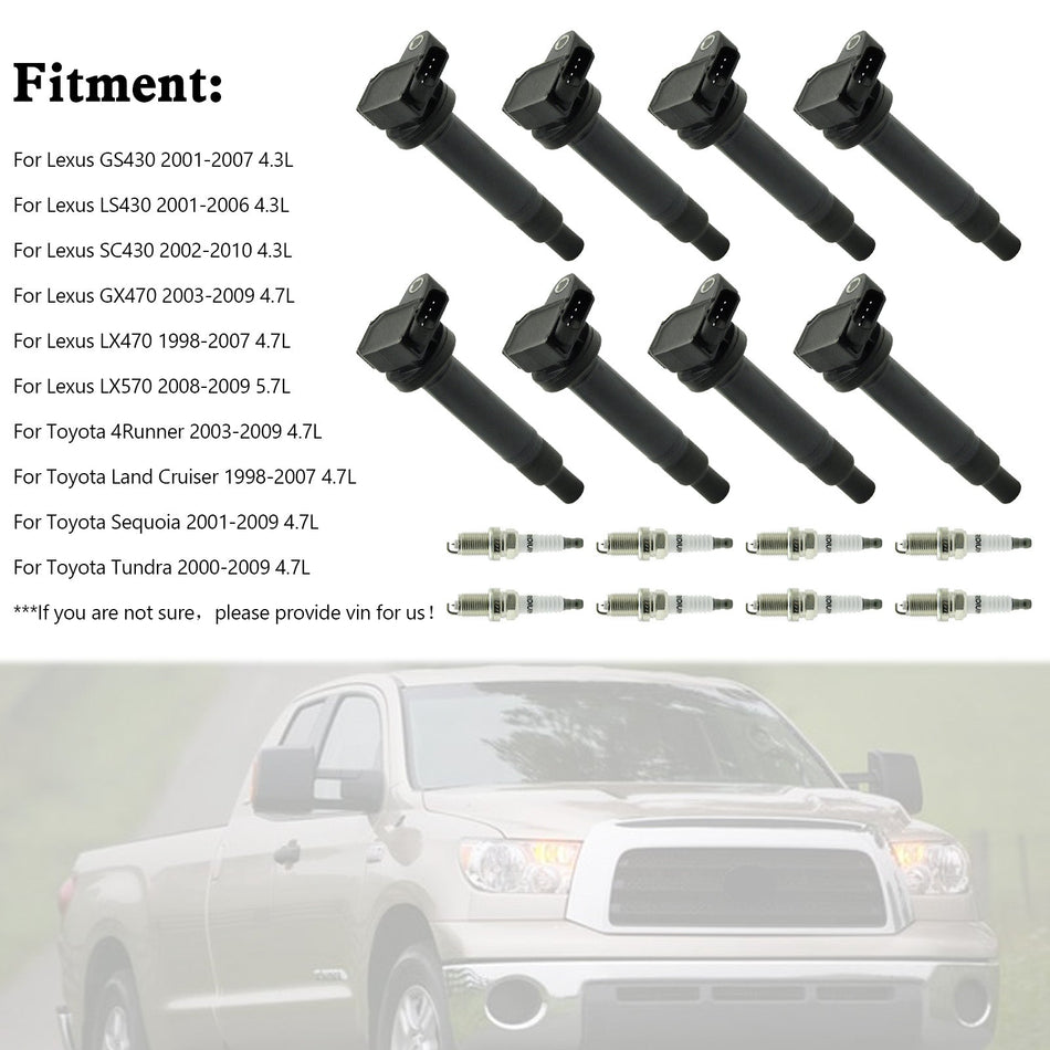 8PCS イグニッションコイル+スパークプラグ UF230 トヨタ タンドラ セコイア 4.7L V8 用